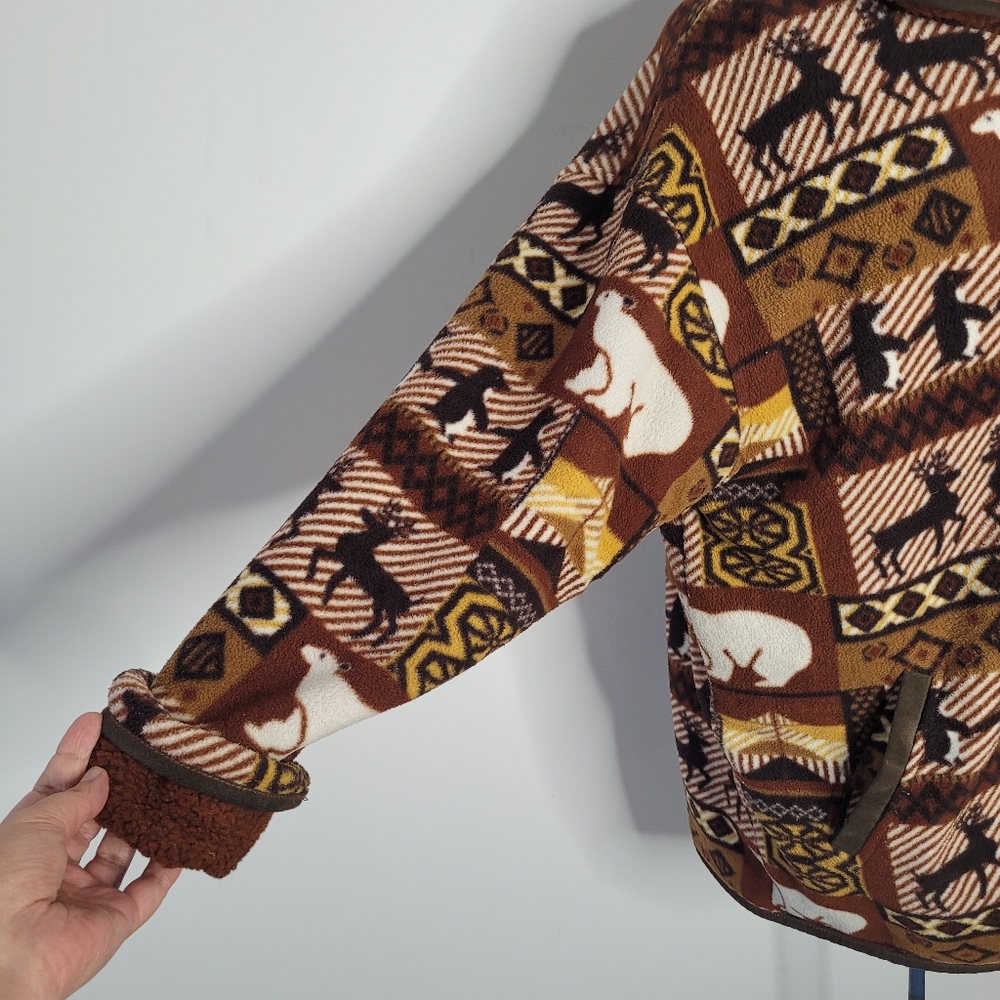 Vintage Reversible brown Cat Out fleece coat with animal print in size XL - Picture 7 of 16